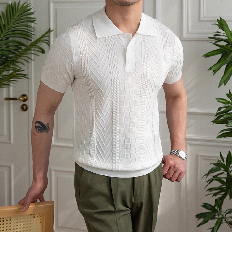 Graphic Long-Sleeved Knit Polo - Men - Ready-to-Wear