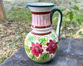 Vintage Hand Painted Ceramic Jug: German Folk Art Vase