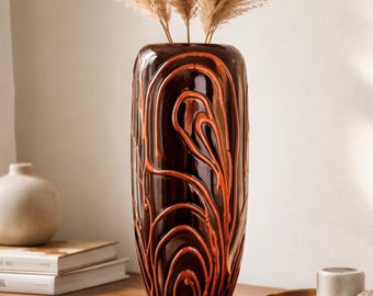 Mid Century Modern Tall Floor Vase, 1970s, Brutalist Modern Art Pottery, Retro Home Decor