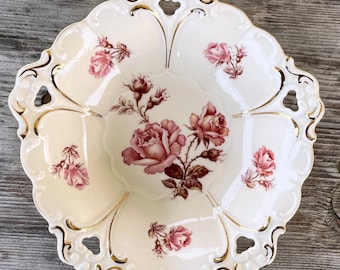 ドイツ製磁器のセンターピースフルーツボウル、アンティークハンド