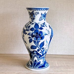Vintage Delft Blue Vase For Flowers, Hand Painted Dutch Pottery, Table Centerpiece