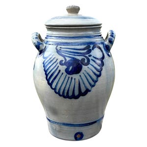 Olla de cerámica vidriada Westerwald de 10 litros, estilo vintage, con tapa original, tinaja de agua de gres alemana pintada a mano. ¡Una pieza rara!