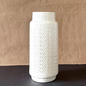 White Ceramic Vase, Mid Century Modern West German Vase Scheurich, Geometric Pattern Pottery, 1960s West Germany Home Decor