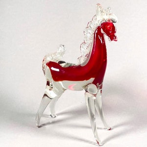 Red Glass Horse Figurine: Murano Style Sommerso Sculpture