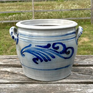 Large Stoneware Pot Westerwald XXL 8 Liter for Outdoor Decor, Hand Painted Rustic Ceramic Pot For Plants, Stoneware Pot for Flowers