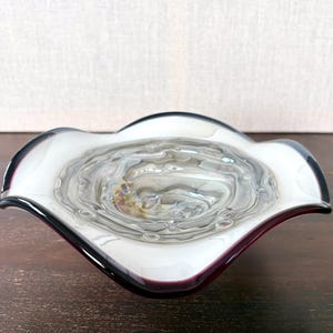 Murano Glass Bowl, Vintage Italian Hand-Blown Pearl White Crystal Wave Bowl Mid Century Glass