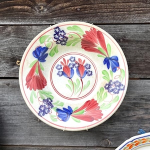 Antique France Cottage Decor Plate, Serving Dish or Fruit Bowl, French Hand Painted Stoneware Dish, Large French Plate Nimy, Rare Find!