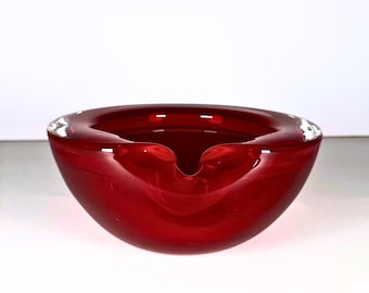 Vintage Murano Sommerso Art Glass Ashtray, Red Glass Bowl Centerpiece