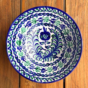 Bol grande de cerámica española pintado a mano para decoración de cocina, 30 cm, cerámica de Granada, bol andaluz azul y blanco para servir, vajilla hecha a mano.