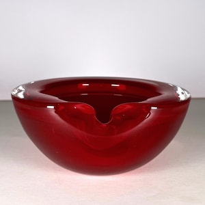 Vintage Murano Glass Ashtray Bowl: Red Sommerso Art Glass Centerpiece