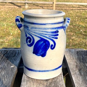 Maceta de gres vidriado con sal, estilo vintage, decoración de jardín, cerámica rústica alemana, 2 litros.