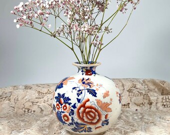 Small Vintage CERAMIC VASE for Flowers, Ironstone Porcelain, Decorative Round Porcelain Vase, Vintage Hand Painted Decorative Vase