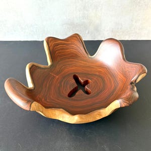 Decorative Wood Bowl Centerpiece, Exotic Wood Vessel, Sculpted Bolivian Rosewood Bowl, Unique Organic Wood Art, Signed by Artist KIRAH