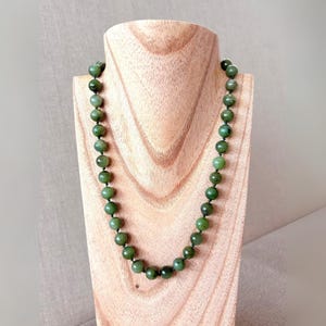 Vintage Green Beaded Jade Necklace, Handmade Jewelry, 8mm/0.31 inches Beads, High-Quality Jade, Gift For her