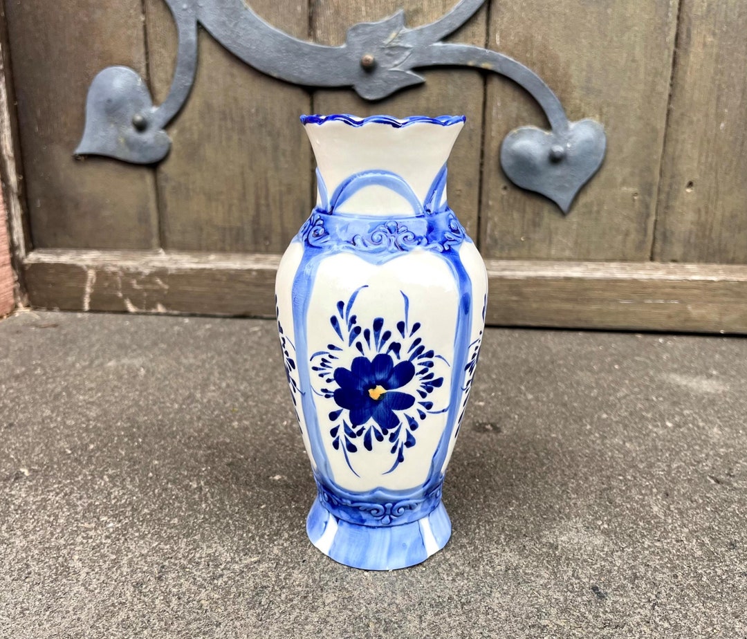 Hand Painted Blue White Porcelain Vase: Vintage Italian Floral Decor - Etsy