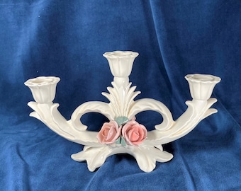 Candelabro de porcelana vintage, porcelana alemana Karl Ens Volkstedt, decoración de mesa navideña.
