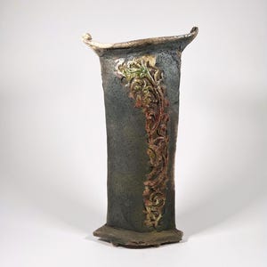 Handmade Raku Pottery Vase: Earthy Floral Ceramic Vessel
