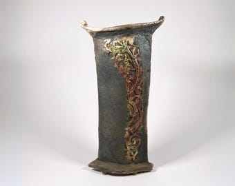 Vaso de cerâmica Raku feito à mão: vaso de cerâmica floral terroso