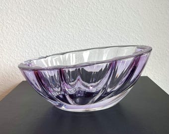 Dekorative Tschechische Glas Obstschale XL, Boho Kristall Lila Glas Herzstück, MCM Decor