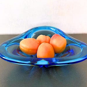 Bohemian Blue Art Glass Bowl: Mid-Century Czech Crystal Centerpiece
