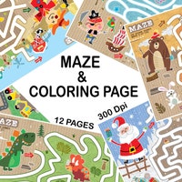Maze & Coloring Activity Book, Printable Maze and Coloring Pages for ...