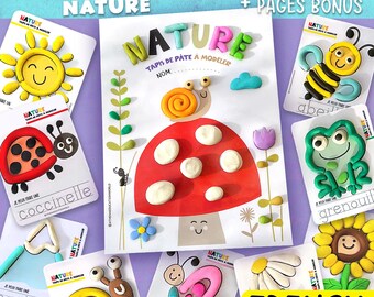 Tapetes de plastilina con motivos naturales, divertidas actividades de plastilina para niños, hojas imprimibles de motricidad fina, aprendizaje sensorial Montessori, para niños pequeños.