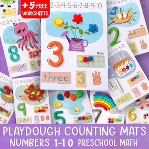 Playdough Counting Mats 1-10 Printable, Preschool Math Activity, Montessori Toddler Learning, Fine Motor Skills Worksheet
