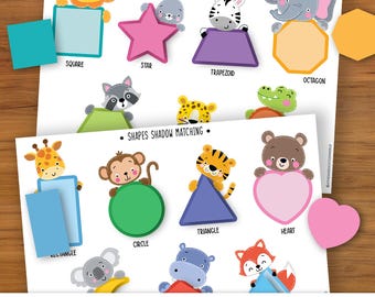 Shapes Shadow Matching Game | 14 Shape Flashcards Activity | Toddler Fine Motor Skill Worksheet | Montessori Preschool Geometry Binder PDF