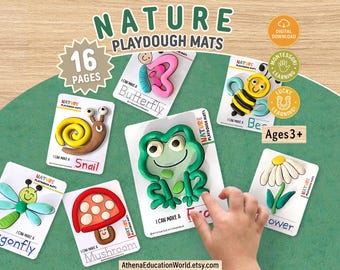 Natur-Knetmatten für Vorschulkinder, Feinmotorik-Übungen mit Knetmasse, Montessori-Lehrplan für Kleinkinder, Homeschooling-Curriculum, Vorschul-Bildkarten (PDF-Paket)