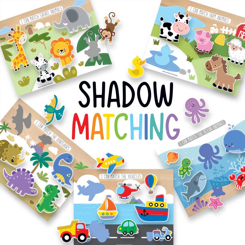 Spring Animals Shadow Puzzle Shadow Matching Game, Toddlers Shadow Matching, Montessori Education ...
