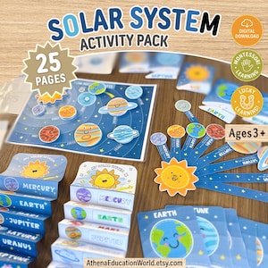 Solsystemet Aktivitetspaket för barn Planeter Utskrivbar Upptagen Bok Astronomi Förskola STEM Rymden Lärande Montessori Hemundervisning PDF