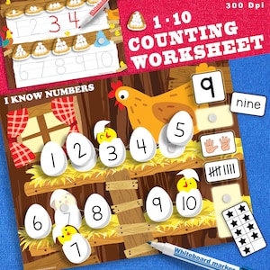 Montessori Counting Worksheet, Number Tracing Activity, Homeschool Math Practice Print,Kindergarten Learning Resources, Preschool Curriculum