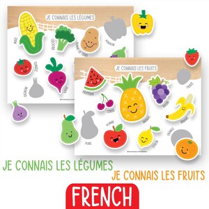 French Fruits and Vegetable Shadow Game, Fruits and Vegetables Matching, Preschool Activity, Preschool Worksheet, Montessori Education
