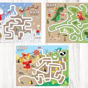 Maze & Coloring activity book, Printable maze and coloring pages for kids set of 12, Busy book for toddlers, maze games and coloring pages image 3