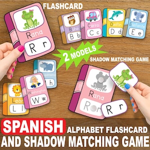 Juego de memoria con sombras y tarjetas del alfabeto español, aprendizaje del alfabeto, hojas de trabajo del alfabeto preescolar, juego para niños pequeños, carpeta de aprendizaje para niños pequeños