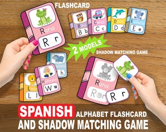 Spanish Alphabet Flashcard and shadow Matching Game, Learning Alphabet, Preschool Alphabet Worksheets, toddler Game, Toddler Learning Binder