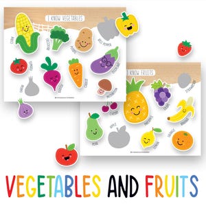 Fruits and Vegetable Shadow Game, Fruits and Vegetables Matching, toddler Game, Preschool Activity, Preschool Worksheet,Montessori Education