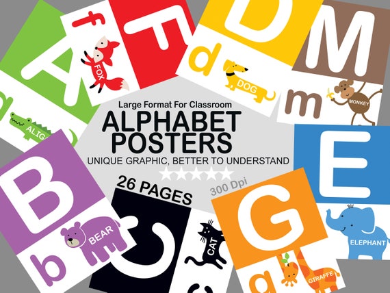 Alphabet Poster Printable Large Format For Classroom Use, Educational Wall Art, Kindergarten Wall Decor, Preschool ABC Poster, ABC Wall Art