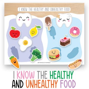 Healthy vs Unhealthy Food Sorting Printable for Kids, Tooth-Friendly Foods Activity, Nutrition Matching Game, Preschool Health Lesson