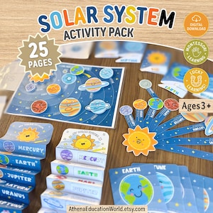 Paquete de actividades del sistema solar para niños: Libro de actividades imprimible sobre los planetas, astronomía, preescolar, STEM, aprendizaje del espacio exterior, Montessori, educación en casa (PDF).