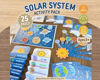Activiteitenpakket over het zonnestelsel voor kinderen: printbaar activiteitenboek over planeten, astronomie, voorschoolse STEM-activiteiten, ruimtevaart, Montessori, thuisonderwijs (PDF).