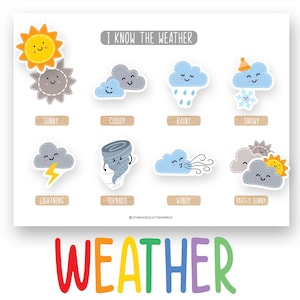 Activité de correspondance avec la météo, feuille de travail imprimable sur la météo, apprentissage de la météo, livre d'activités, apprentissage Montessori, activités de correspondance pour les enfants d'âge préscolaire
