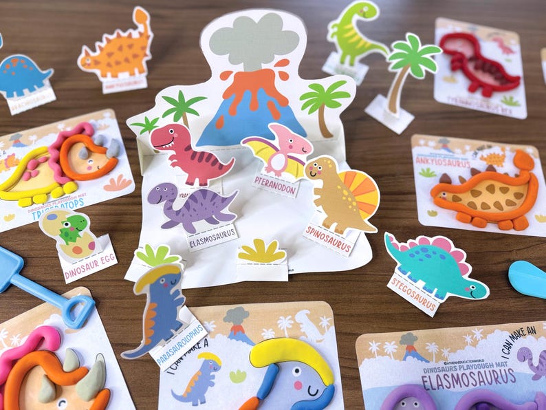 Dinosaurier Knetmasse, Spiel Doh Aktivitäten, Vorschul Lehrplan, Feinmotorik, Montessori Kleinkind, Homeschool Handschrift Pdf Bild 16