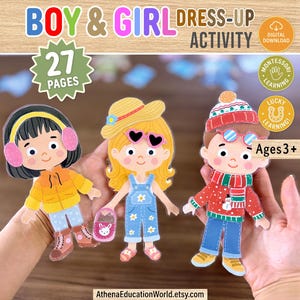 Pode incluir: Um conjunto de atividades para download intitulado BOY & GIRL DRESS-UP ACTIVITY com 27 p&aacute;ginas. Inclui tr&ecirc;s personagens de bonecos de papel com v&aacute;rias roupas e acess&oacute;rios, como chap&eacute;us, cachec&oacute;is e &oacute;culos, indicado para maiores de 3 anos.