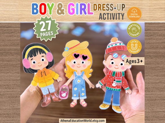 Four Seasons Boy & Girl Paper Doll Dress Up Activity Paper Doll Printable Clothes Busy Book Toddler Pages Kids Preschool Game PDF Worksheet