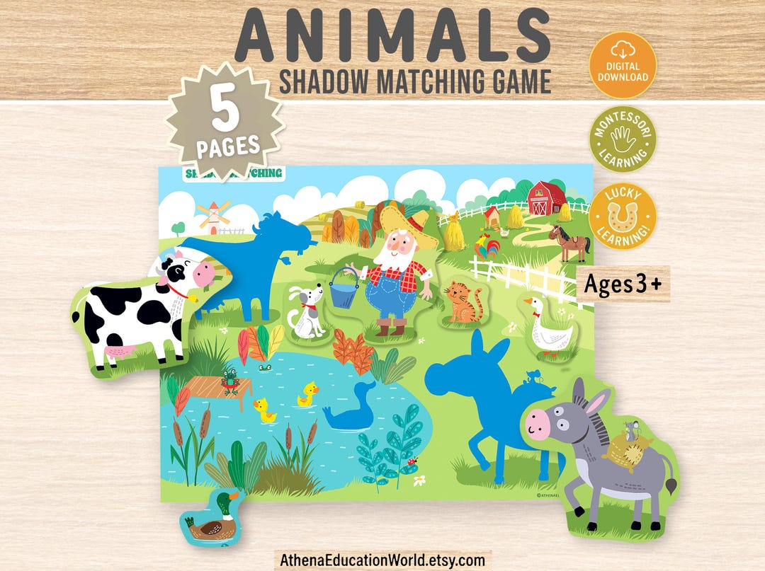 Farm Animals Shadow Matching Game | Interactive Activity Pages ...