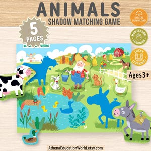 Fiche d'activité de jeu d'association d'ombres sur les animaux de la ferme pour les tout-petits - Classeur Montessori pour l'enseignement préscolaire et à domicile