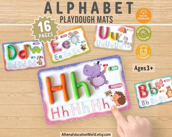 Alphabet Handwriting Practice & Play Doh Mats,Preschool Toddler Curriculum Printable,Montessori Homeschool Learning,PreK Material, Playdough