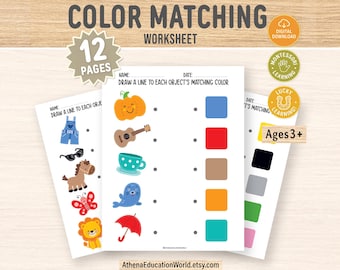 Color Matching Worksheet Activity | Interactive Sorting Pages | Toddler Fine Motor Worksheets | Montessori Preschool Busy Binder PDF Pack