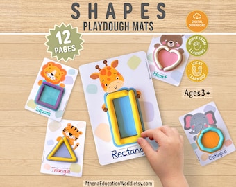 Formes de tapis en pâte à modeler imprimables | Cartes d'activités géométriques pour tout-petits préscolaire | Jeu de recherche de motricité fine Montessori | Jardin d'enfants PDF